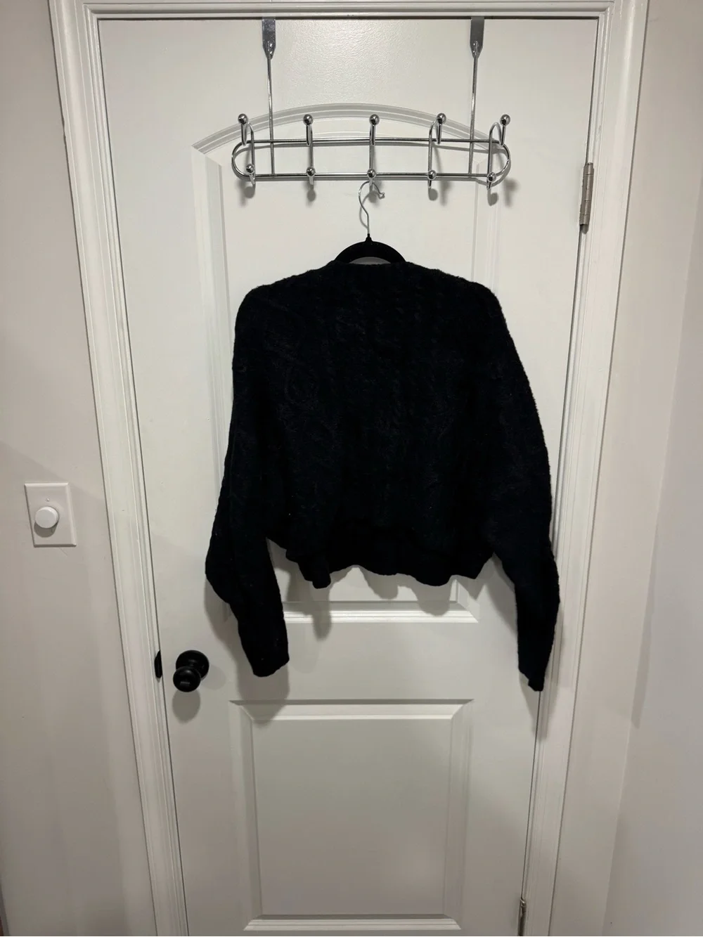 aerie Black Cable-Knit Crewneck Sweater